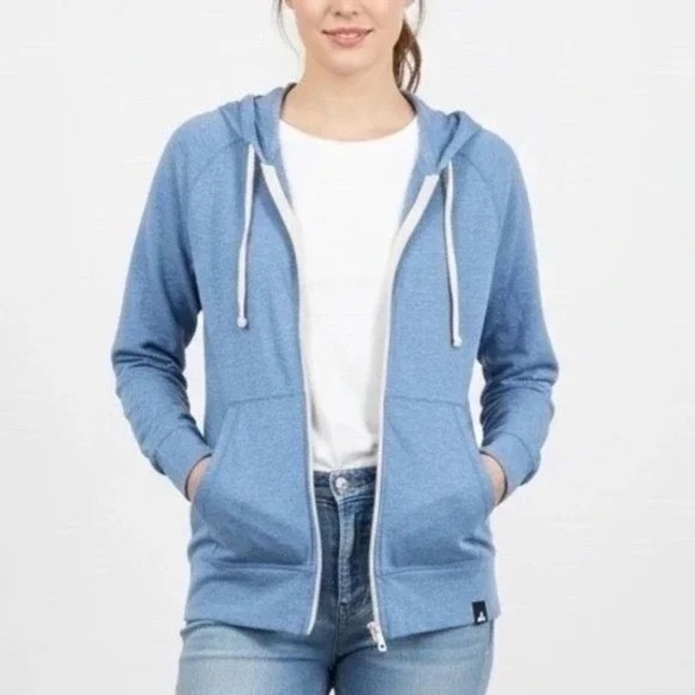 American Giant Lightweight‎ Full Zip Hoodie Womens S Heather Blue Raglan Sleeve